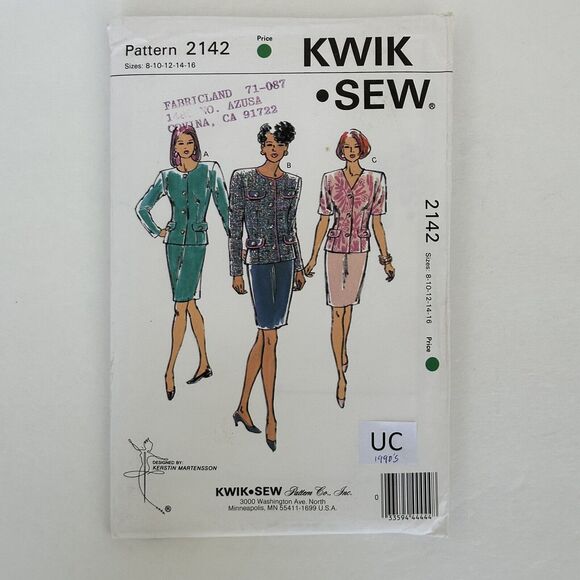 Kwik Sew Pattern 2142 Misses Suits Contemporary Office Sz 8-16 90s UNCUT - Picture 1 of 2